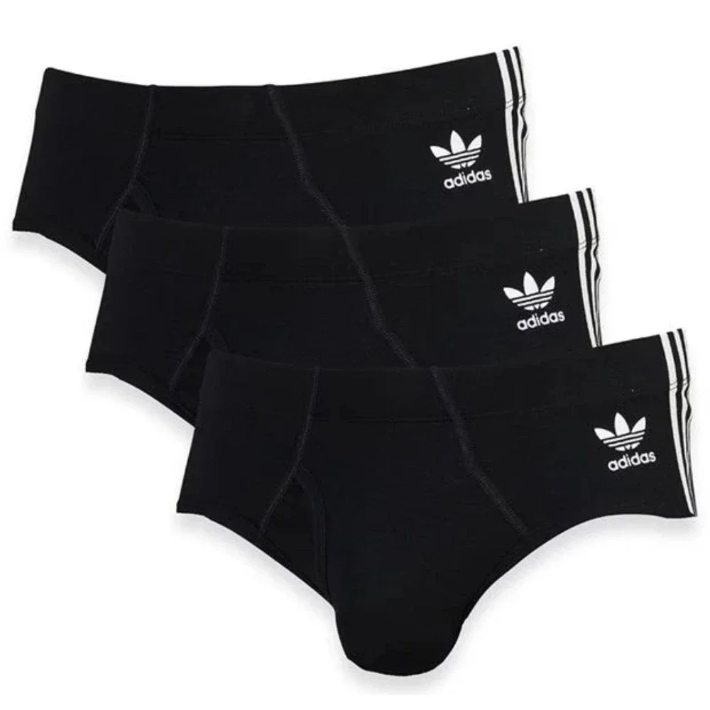 Adidas 3 Pack Comfort Flex Cotton 3 Stripes Briefs Black Size Large 36-38